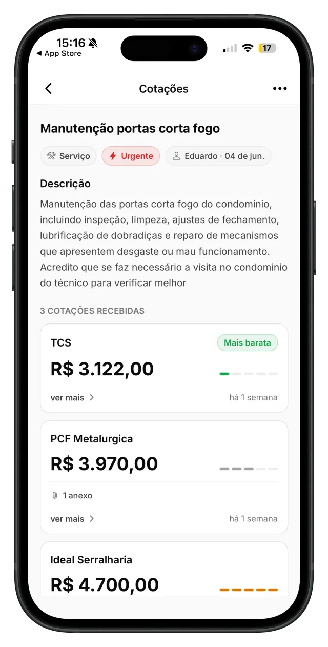 Aplicativo Cedro comparando três cotações